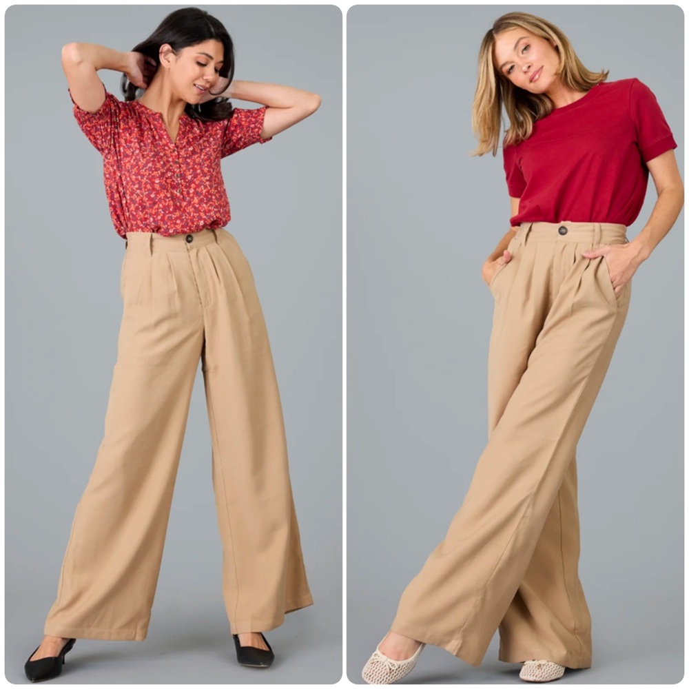 Downeast Soleia Pleated Wide Leg High Waisted Pants Size L